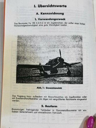 REPRODUKTION "Fw 190 A-5/A-6 Flugzeug Handbuch Teil O" 1943, DIN A5, 32 Seiten, fleckig