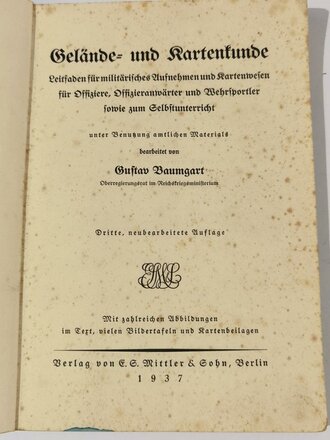 "Gelände- und Kartenkunde", über DIN A5, 135 Seiten, datiert 1937, fleckig