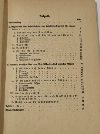 H.Dv.220/5b "Ausbildungsvorschrift für die Pioniere" Teil 5b Schwerer Behelfsbrückenbau, datiert 1938, 102 Seiten