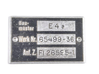 Luftwaffe Typenschild E4a, Fl 26595-1, Maße 3,2 x 5 cm