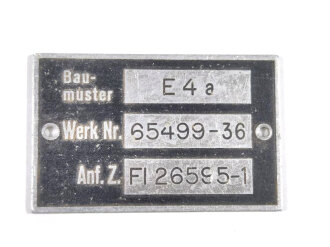 Luftwaffe Typenschild E4a, Fl 26595-1, Maße 3,2 x 5 cm