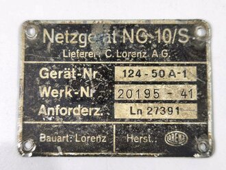 Luftwaffe Beschriftung für Netzgerät NG.10/s, Ln 27391