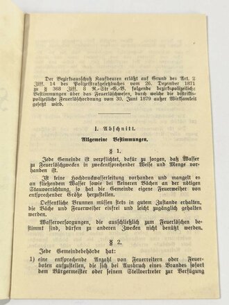 Bezirkspolizeiliche Vorschriften über das "Feuerlöschwesen", datiert 1926, 15 Seiten, A6, fleckig