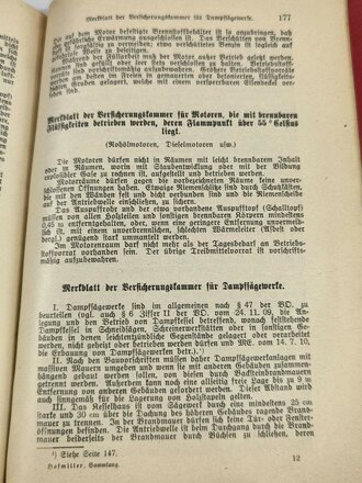 "Sammlung feuerpolizeilicher Vorschriften für Baupolizei und Feuerschau in Bayern", datiert 1929, 187 Seiten, A5, gebaucht