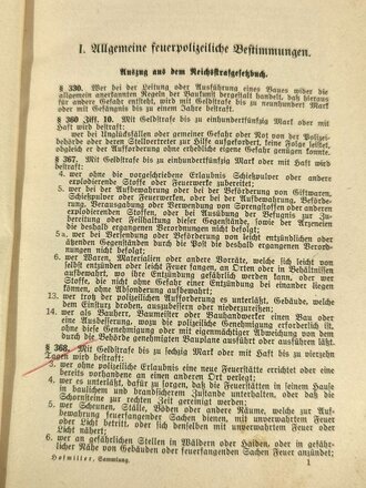 "Sammlung feuerpolizeilicher Vorschriften für Baupolizei und Feuerschau in Bayern", datiert 1929, 187 Seiten, A5, gebaucht