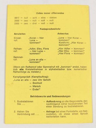 Bundeswehr Taschenkarte Nr. 3a " Inbetriebnahme Funkgerätesatz SEM25" datiert 1966