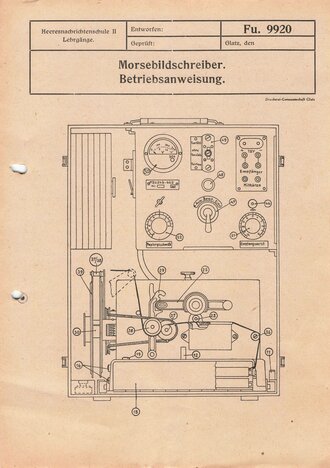 "Betriebsanweisung für den Morsebildschreiber" DIN A4 Blatt der Heeresnachrichtenschule II