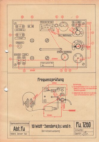 "Betriebsanweisung für die 100 Watt Sender a,b,c und h"" DIN A4 Blatt der Heeresnachrichtenschule II