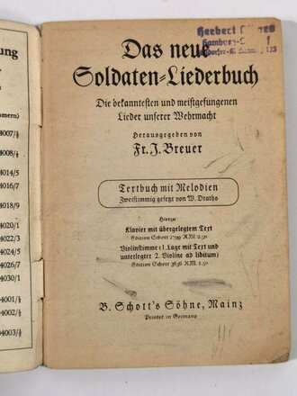 Das neue Soldaten-Liederbuch, Textbuch mit Meldodien 2...