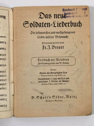 Das neue Soldaten-Liederbuch, Textbuch mit Meldodien 2 stimmig, 80 Seiten, Markierungen und Spuren