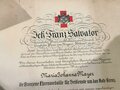 Österreich , Verleihungsurkunde für die bronzene Ehrenmedaille vom Roten Kreuz datiert 1918. Grossformatig, in Versandhülle