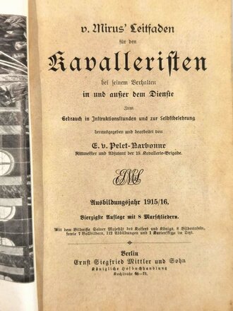  Leitfaden für den Kavalleristen", Ausbildungsjahr 1915/16, 361 Seiten, unter DIN A5
