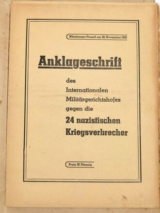 23 Seitige Anklageschrift des Internationalen Militärgerichtshofes am 20.November 1945.