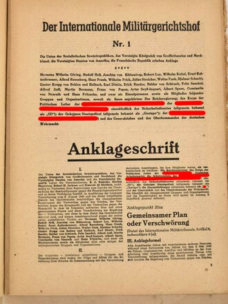 23 Seitige Anklageschrift des Internationalen Militärgerichtshofes am 20.November 1945.