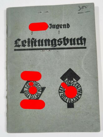 Leistungsbuch Hitler Jugend für einen Angehörigen aus Wanne-Eickel, eingetragenes HJ Leistungsabzeichen in Eisen und Silber