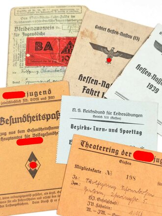 Hessen Nassau Fahrt der Hitler Jugend, Konvolut Ausweise eines Teilnehmers 1938 und 1939