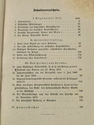 "Bayerischer Soldaten Kalender für das Jahr 1911"  mit 186 Seiten