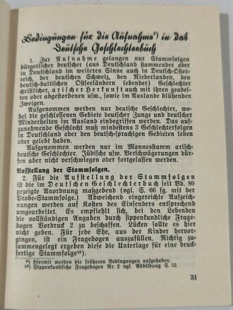 "Deutsches Geschlechterbuch" Werbeschrift mit Aufnahmebedingungen und Probe, 115 Seiten, datiert 1938