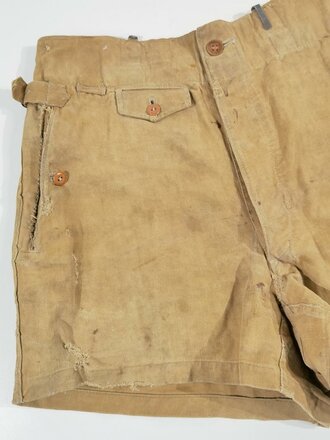 Waffen SS, kurze Tropenhose, stark getragenes Stück, Bundweite: 74 cm