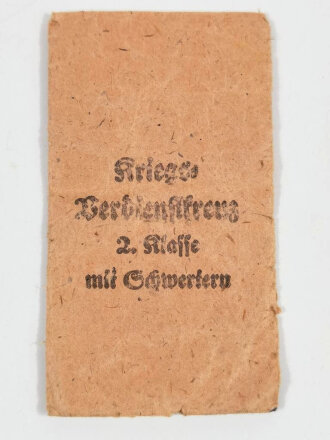 Tüte für Kriegsverdienstkreuz 2.Klasse mit Schwertern, Hersteller Schmidhäußler Pforzheim