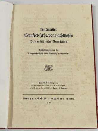 Luftwaffe "Rittmeister Manfred Freiherr von Richthofen"  Sein militärisches Vermächtnis, 32 Seiten, über DIN A5