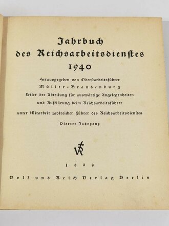 "Jahrbuch des Reichsarbeitsdienstes 1940", 113 Seiten, über DIN A5, gebraucht