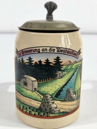 Bierkrug 0,5 Liter "Zur Erinnerung an die Westwallzeit "  Deckel wohl neuzeitlich ergänzt