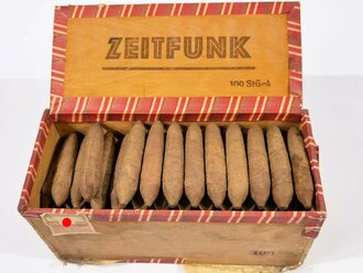 Kiste " Zeitfunk" Zigarren, einige wenige fehlen, Steuerbanderole mit Hakenkreuz