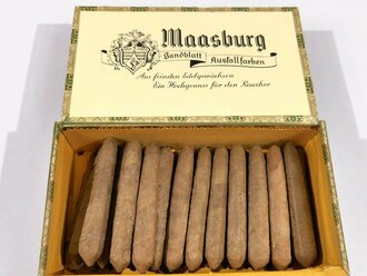 Kiste "Maasburg" Zigarren, etliche fehlen, Steuerbanderole mit Hakenkreuz