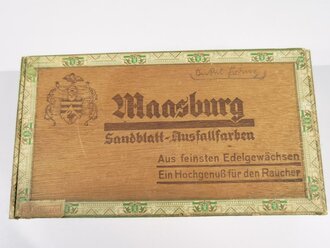 Kiste "Maasburg" Zigarren, etliche fehlen, Steuerbanderole mit Hakenkreuz