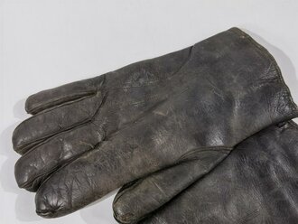 Paar gefütterte Handschuhe für Offiziere aus blaugrauem, weichen Leder, leicht getragenes Paar