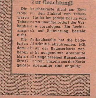 Raucherkarte Landeswirtschaftsamt Wiesbaden, Gültig vom 29.5 bis 25.6.1944