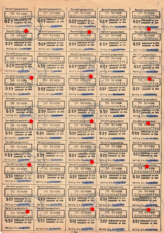 Berechtigungsschein S 27 "50 Gramm Bohnenkaffee" , Gültig bis 31.12.1942, DIN A4