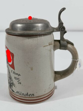 Bierkrug 0,5 Liter " Erinnerung an meine Dienstzeit Kraftfahr-Abteilung 7 München 1935/36" unbeschädigtes Stück , nicht gereinigt
