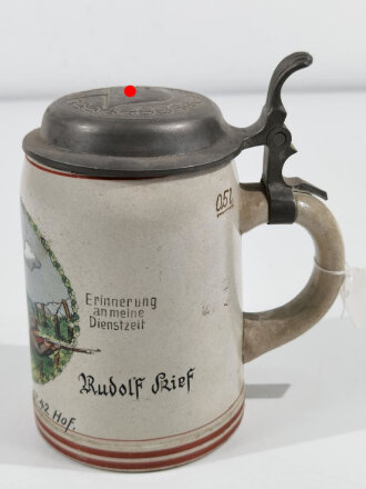 Bierkrug 0,5 Liter " Erinnerung an meine Dienstzeit 16. ( E. ) Komp. Infanterie Regiment 42 Hof" unbeschädigtes Stück , nicht gereinigt