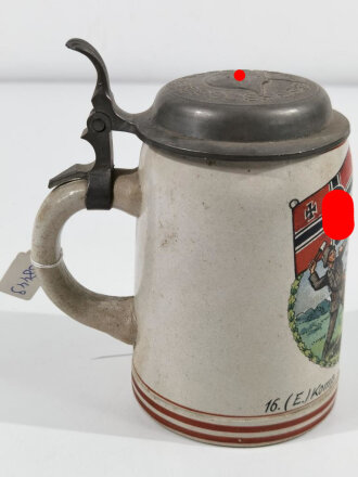 Bierkrug 0,5 Liter " Erinnerung an meine Dienstzeit 16. ( E. ) Komp. Infanterie Regiment 42 Hof" unbeschädigtes Stück , nicht gereinigt