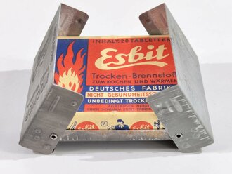 Esbit Kocher Modell 9 mit  Pack Esbit Trocken Brennstoff in der seltenen Umverpackung, diese leicht beschädigt