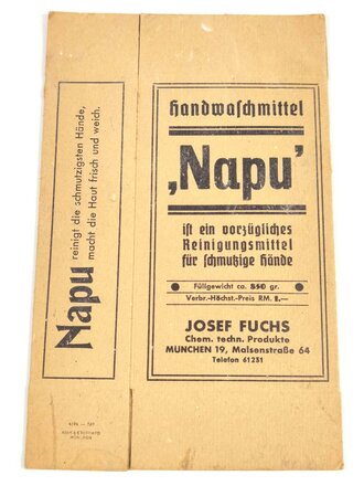 Verpackung "Napu" Handwaschmittel 1940, ungebraucht