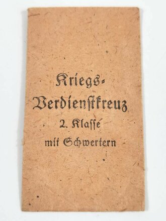 Kriegsverdienstkreuz 2.Klasse mit Schwertern, unmarkiertes Stück mit Band, in Tüte von Poellath Schrobenhausen