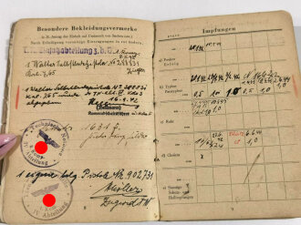 Technische Nothilfe, Soldbuch vom 12.8.1941, Kriegsverdienstkreuz 2.Klasse mit Schwertern verliehen am 30.1.45, "Die Voraussetzungen zur Verleihung des Ärmelbandes Kurland sind erfüllt"