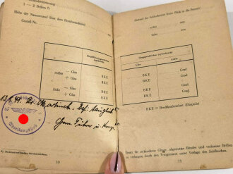 Technische Nothilfe, Soldbuch vom 12.8.1941, Kriegsverdienstkreuz 2.Klasse mit Schwertern verliehen am 30.1.45, "Die Voraussetzungen zur Verleihung des Ärmelbandes Kurland sind erfüllt"