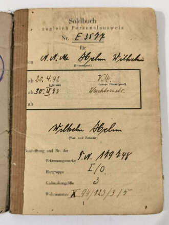 Technische Nothilfe, Soldbuch vom 12.8.1941, Kriegsverdienstkreuz 2.Klasse mit Schwertern verliehen am 30.1.45, "Die Voraussetzungen zur Verleihung des Ärmelbandes Kurland sind erfüllt"