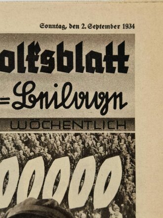 HJ "Frankfurter Volksblatt"  Folge 35, 2. September 1934, geknickt, 8 Seiten,