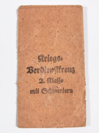 Tüte zum Kriegsverdienstkreuz 2.Klasse mit Schwertern, Hersteller Foerster & Barth Pforzheim