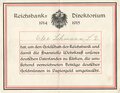 "Reichbank Direktorium 1914 1915" Beleg: Reichsgoldmünzen sind in Papiergeld umgetauscht worden.