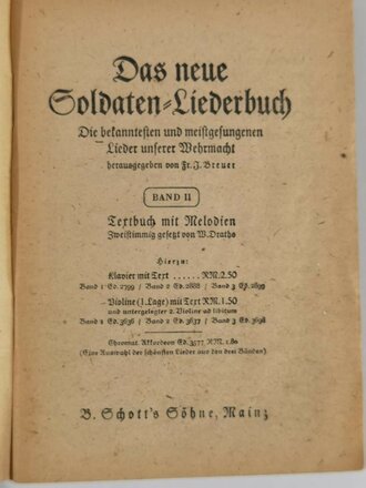 Das neue Soldaten-Liederbuch, Textbuch mit Melodien 2 stimmig, Heft 1, 80 Seiten, gebraucht