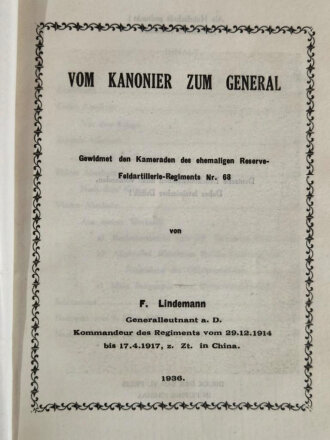 "Vom Kanonier zum General" datiert 1936, 95 Seiten, ca. DIN A5, stockfleckig