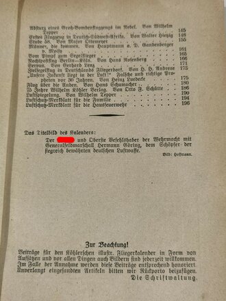 "Flieger-Kalender 1940 - Das Fliegerbuch des deutschen Volkes", 224 Seiten, gebraucht,  ca. DIN A5