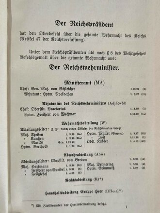 "Rangliste des Deutschen Reichsheeres" datiert 1930, ca. 250 Seiten, gebraucht, ca. DIN A5