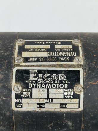 U.S. Signal Corps Dynamotor, dated 1951, not tested